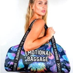 NWT Assholes Live Forever Emotional Baggage Multi Color Mushroom Duffle Gym Bag